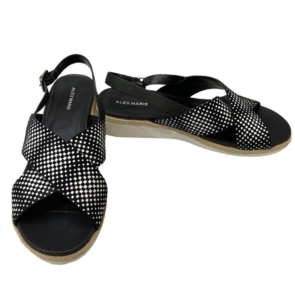 Alex Marie Wedge Sandals Size 9.5 Women Navy White Casual Slip On Sling Back Sho - Picture 2 of 8